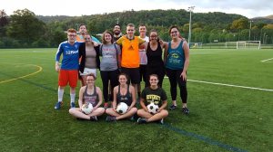 We were exhausted after our game. I was on the not-orange team, and we won 6-4.